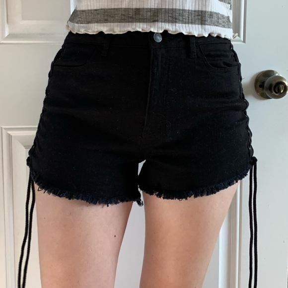 Black Lace Up Shorts - Picture 3 of 4